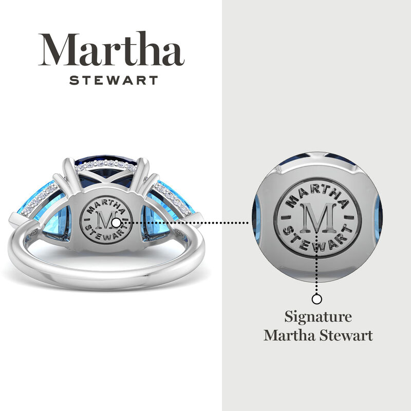 Martha Stewart 8ctw. Cushion Sapphire, Blue Topaz & Lab Grown Diamond Three Stone Ring In Sterling Silver image number null